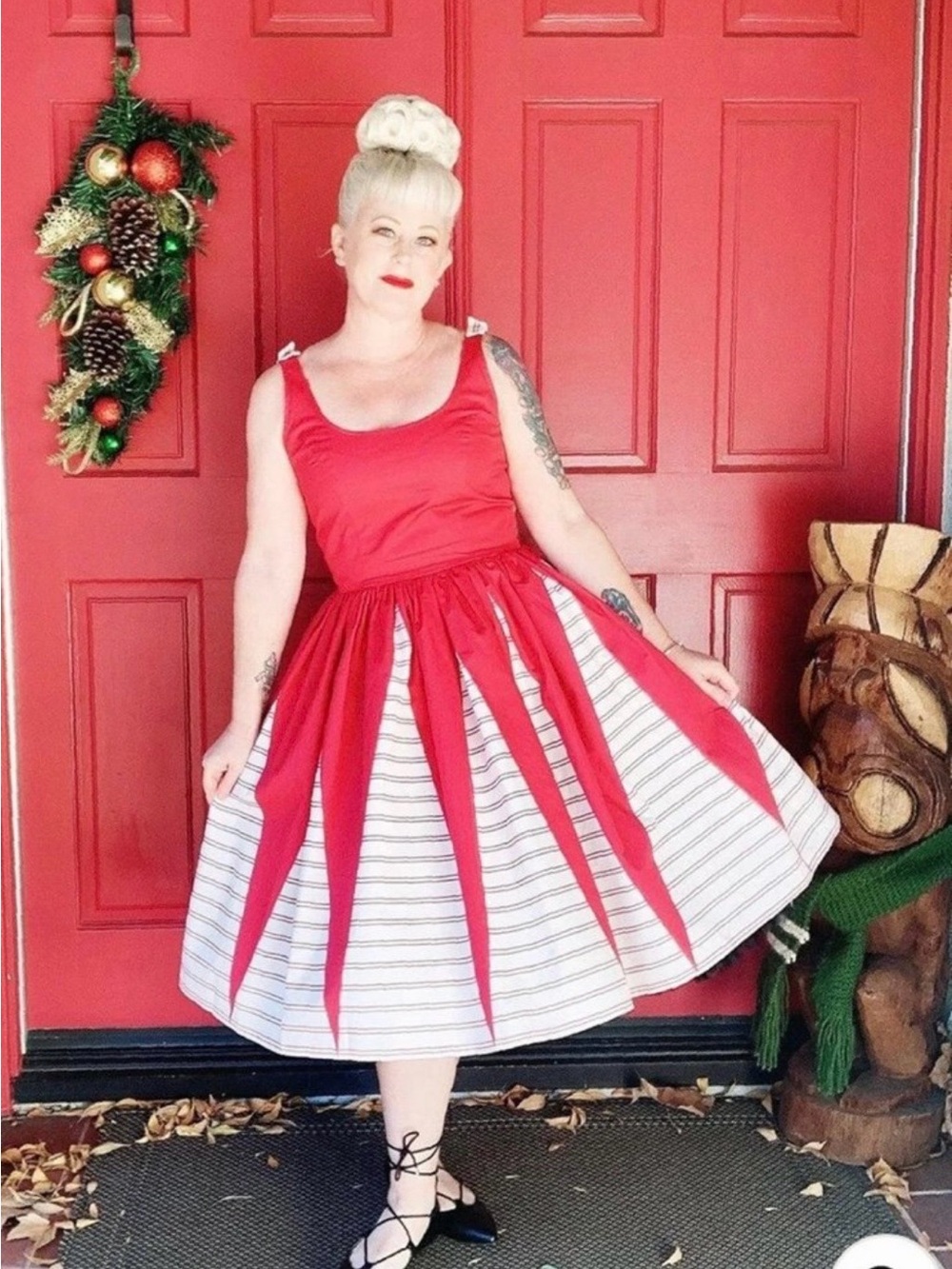 Vintage-Inspired Red & White Stripe Circle Skater Dress